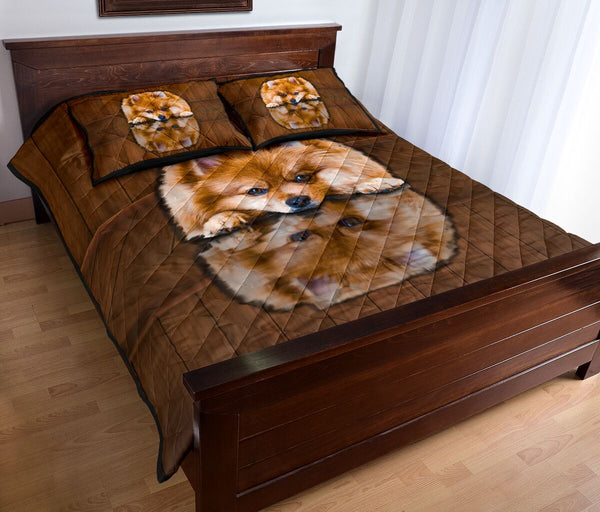 Pomeranian Dog Shadow Style Quilt Bed Set - Love Quilt Bedding Set