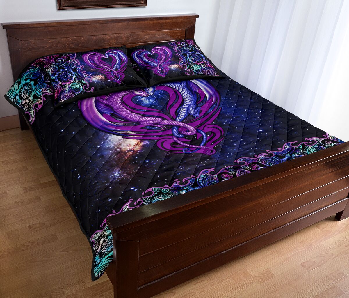Dragon Heart Mandala Art Style Quilt Bed Set - Love Quilt Bedding Set