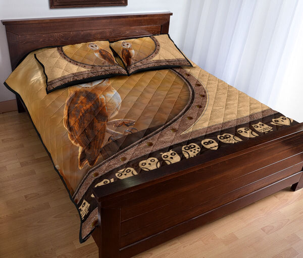 Owl Leather Heart Style Quilt Bed Set - Love Quilt Bedding Set