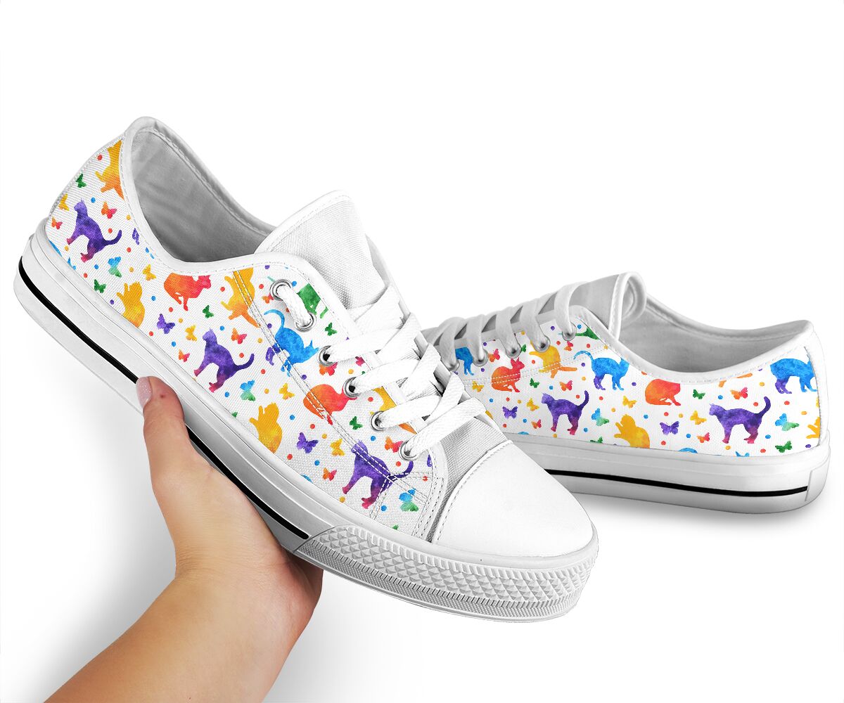 Cat Watercolor Silhouette Low Top Shoes