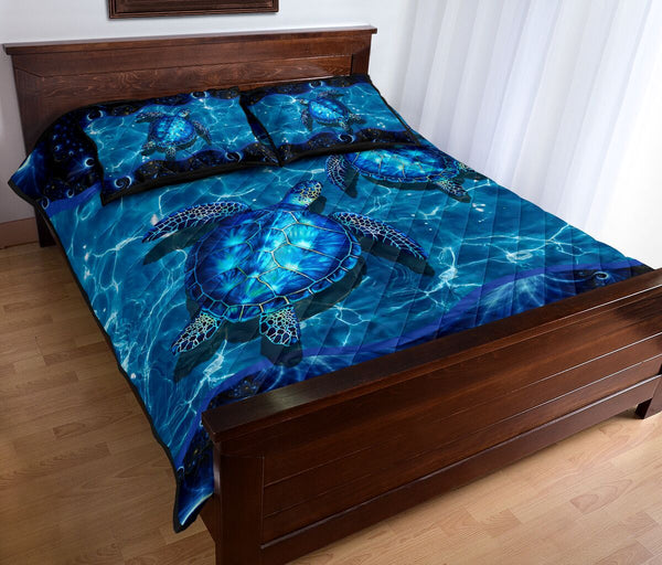 Turtle Water Light Style Quilt Bed Set - Love Quilt Bedding Set