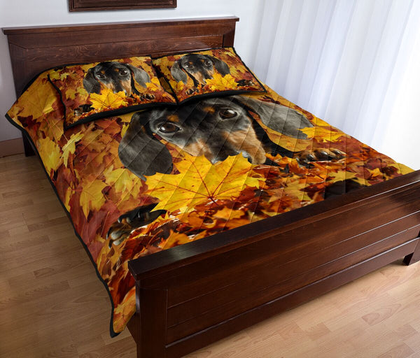 Dachshund And Leaves - Bed Set- Love Quilt Bedding Set