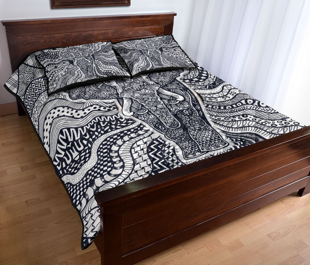 Elephant Monochrome Style Quilt Bed Set - Love Quilt Bedding Set