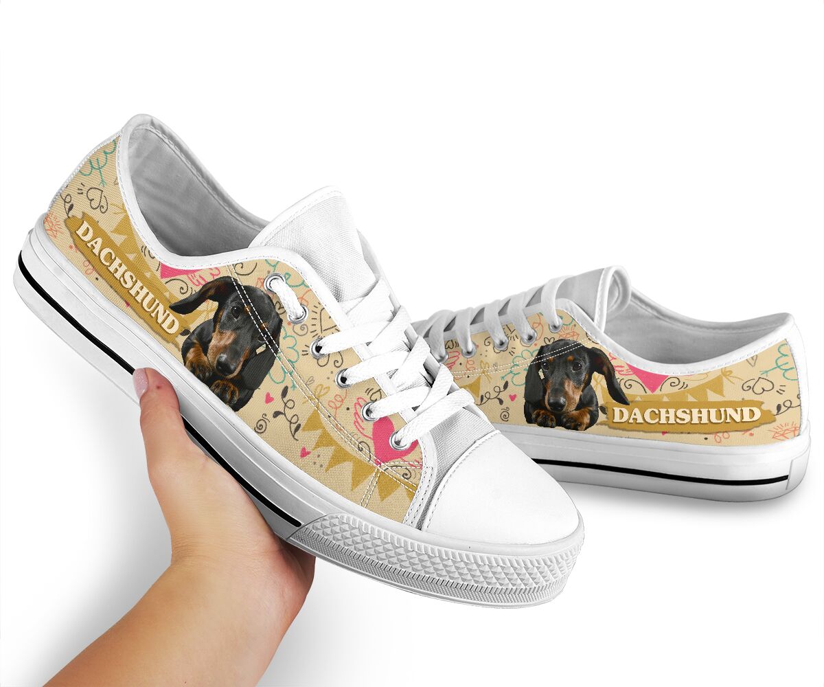 Dachshund In Drawing Background - Low Top Shoe - Love Love Top Shoes