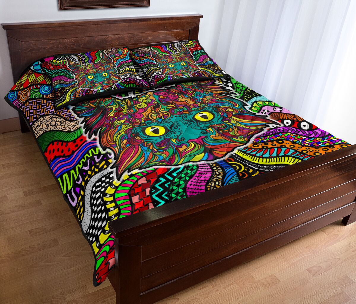 Cat Coloful Style Quilt Bed Set - Love Quilt Bedding Set