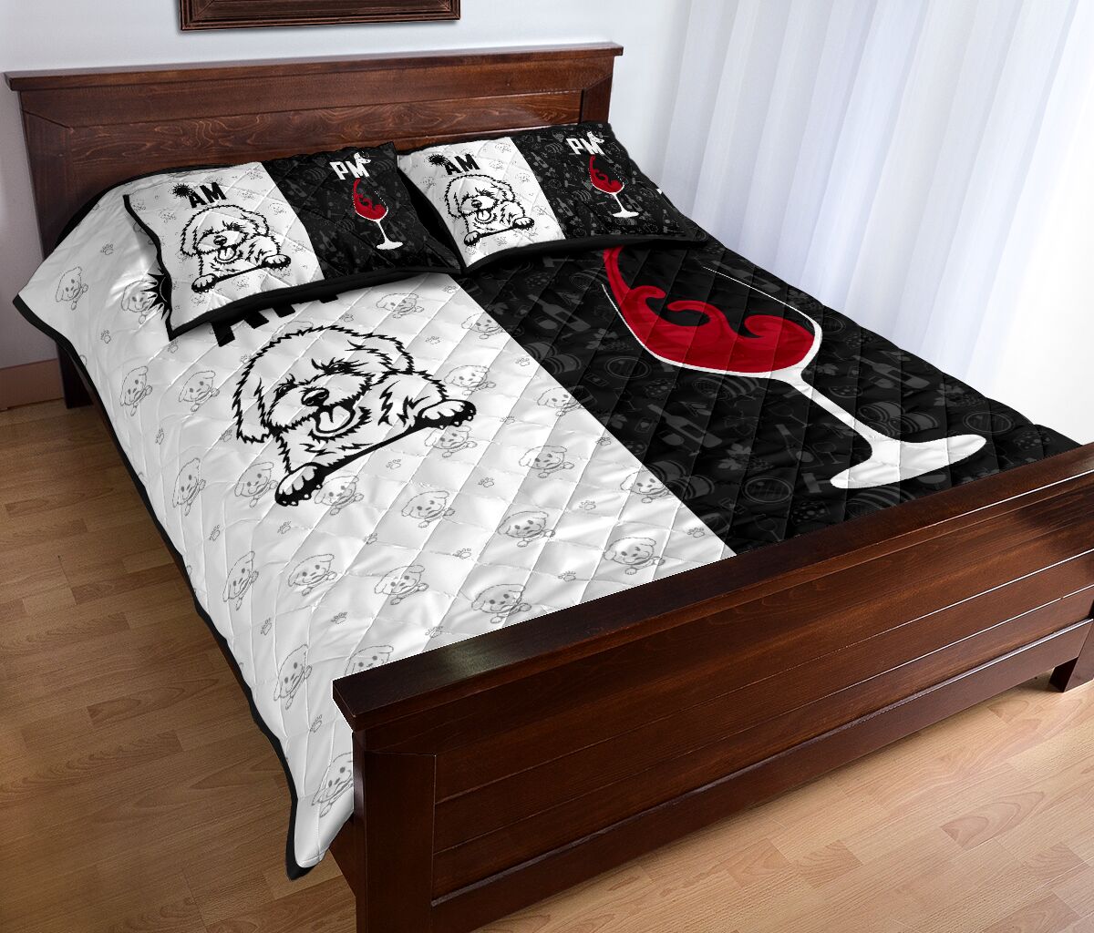 Bichon Frise Dog Black And White Style Quilt Bed Set - Love Quilt Bedding Set