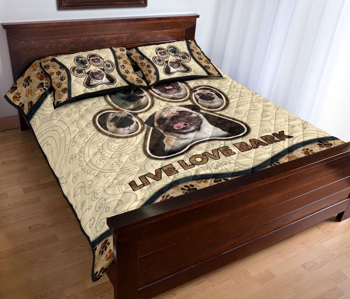 Pug Live Love Bark Vintage - Bed Set - Love Quilt Bedding Set
