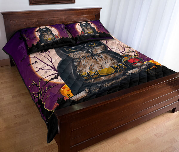 Owl Halloween Art Style Quilt Bed Set- Love Quilt Bedding Set