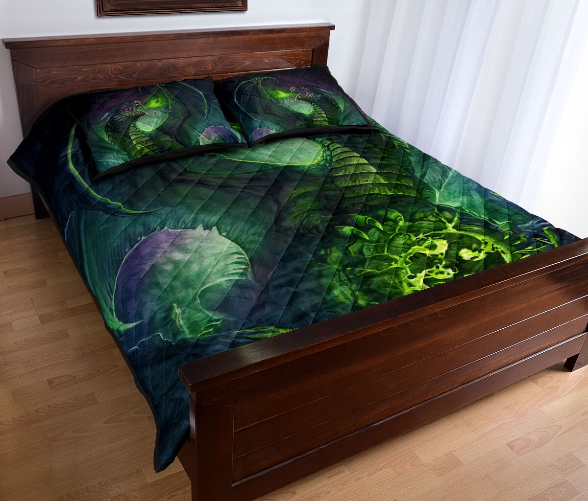 Dragon Fire Green Moutain Art Style Quilt Bed Set - Love Quilt Bedding Set