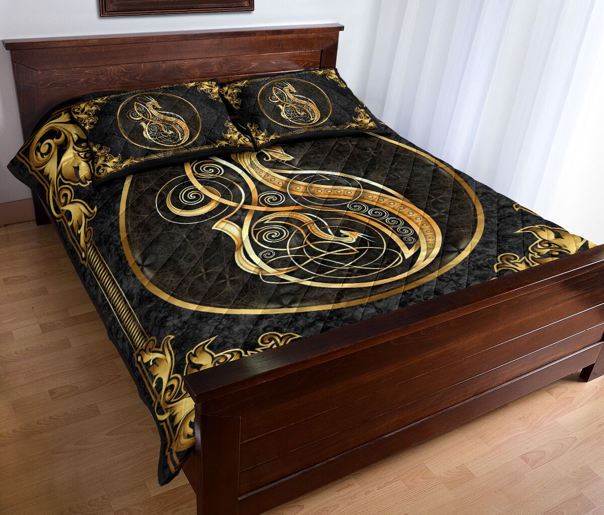 Dragon Celtic Gold Style Quilt Bed Set - Love Quilt Bedding Set