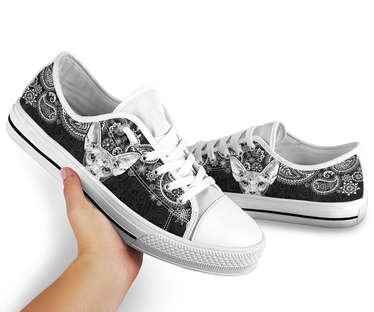 Sphynx Cat Paisley Black White Low Top  Shoes
