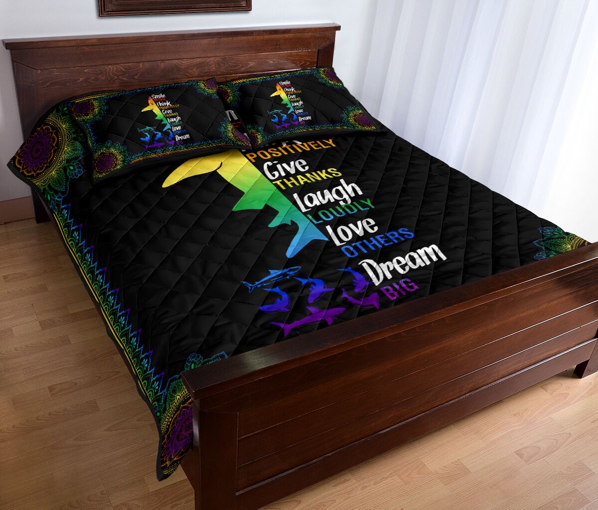 Shark Rainbow Color Smile Often Think Quilt Bed Set - Love Quilt Bedding Set