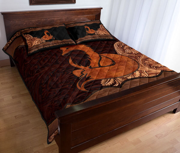 Fox Carving Leather Skin Style Quilt Bed Set- Love Quilt Bedding Set