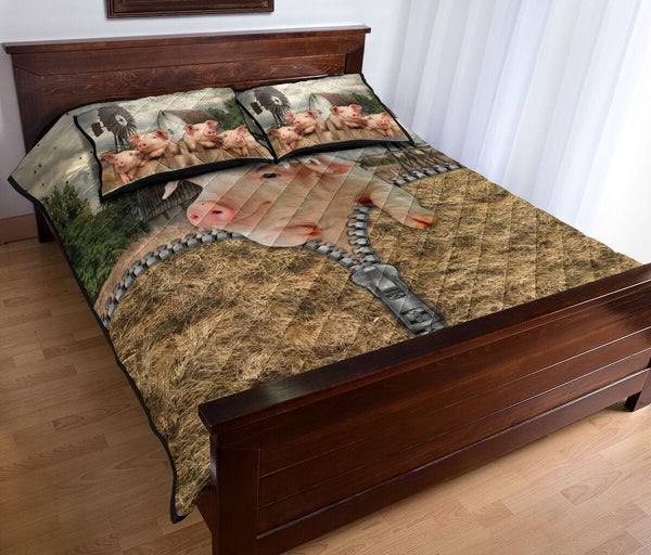 Pig Farm Zipper Open Style Quilt Bed Set - Love Quilt Bedding Set