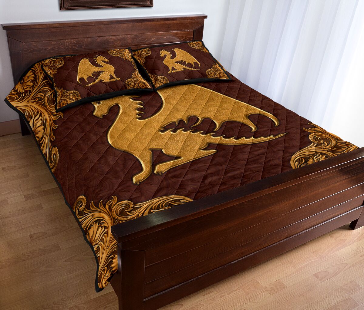 Dragon Leather Carving Style Quilt Bed Set - Love Quilt Bedding Set