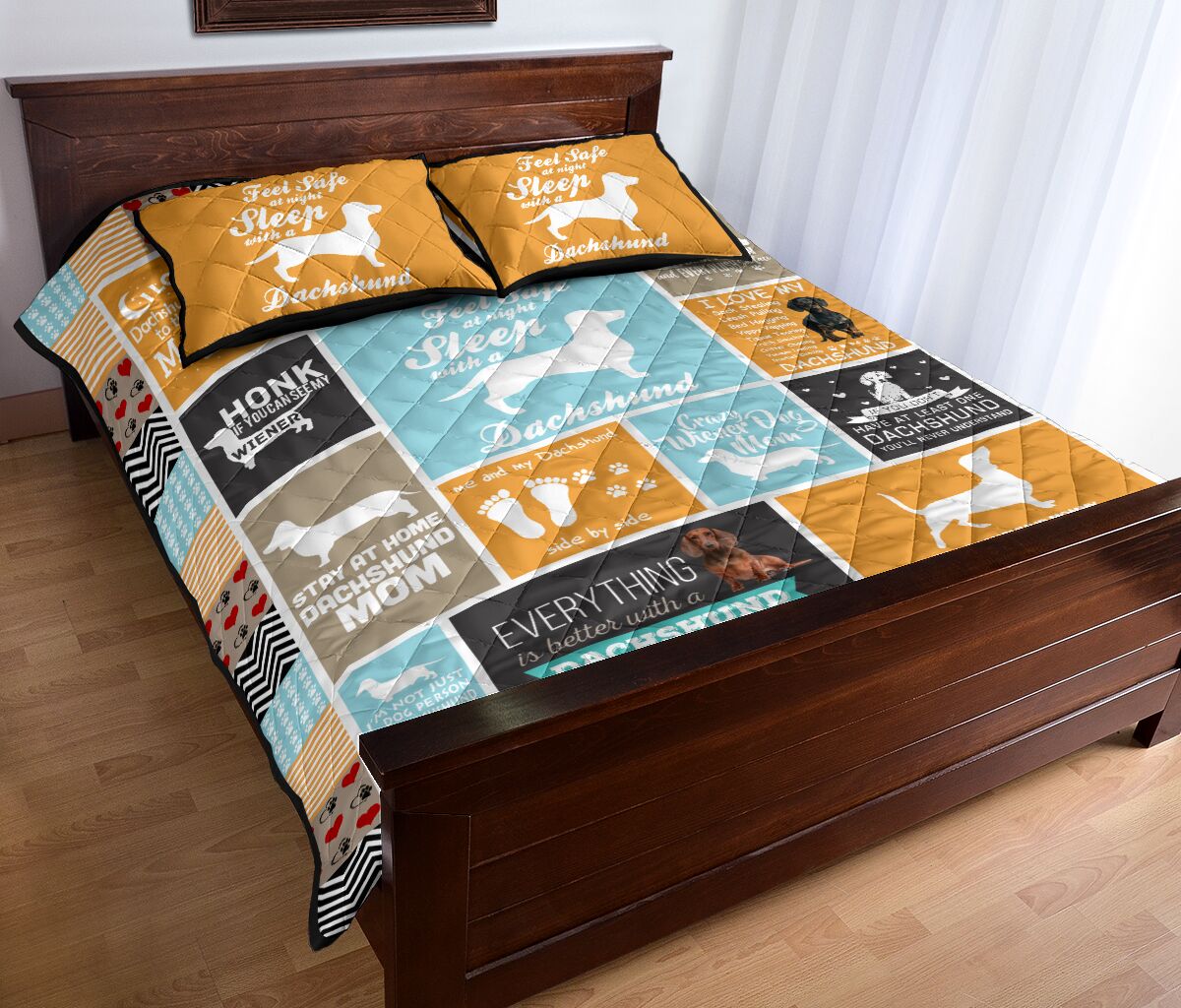 Dachshund Blue Color - Quilt Bed Set - Love Quilt Bedding Set