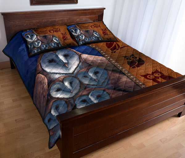 Owl Art Leather Style Quilt Bed Set - Love Quilt Bedding Set