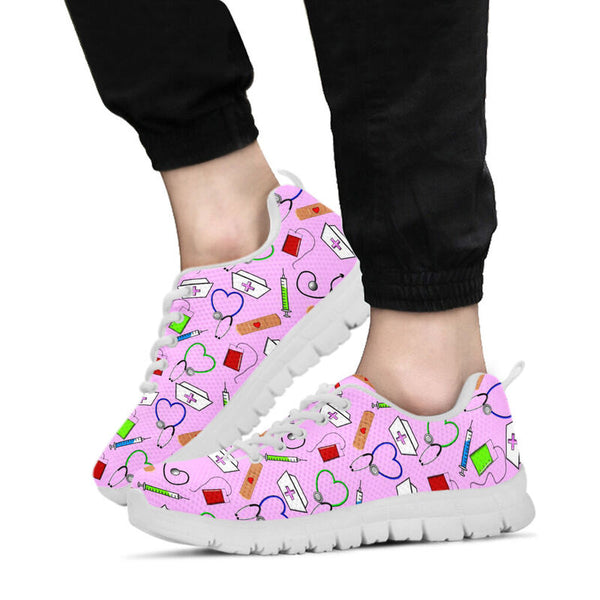 Nurse Pink Sneakers, Running Shoes, Shoes For Women, Shoes For Men, Custom Shoes, L- Love Sneakers