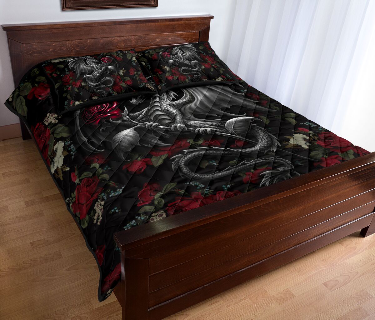Dragon And Rose Quilt Bed Set - Love Quilt Bedding Set