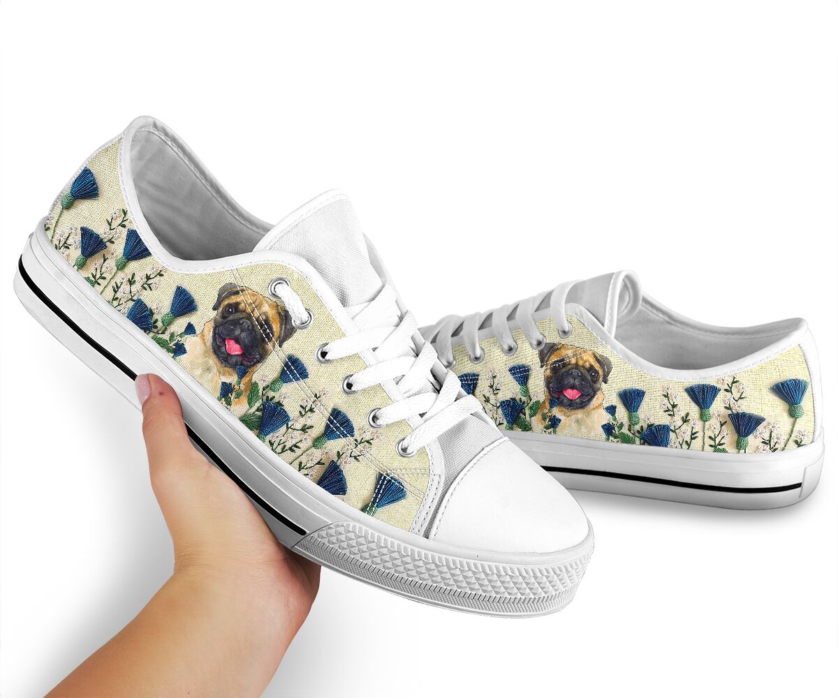 Pug Flower Embroider - Low TopShoe - Love Love Top Shoes