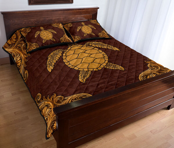 Turtle Leather Carving Style Quilt Bed Set - Love Quilt Bedding Set