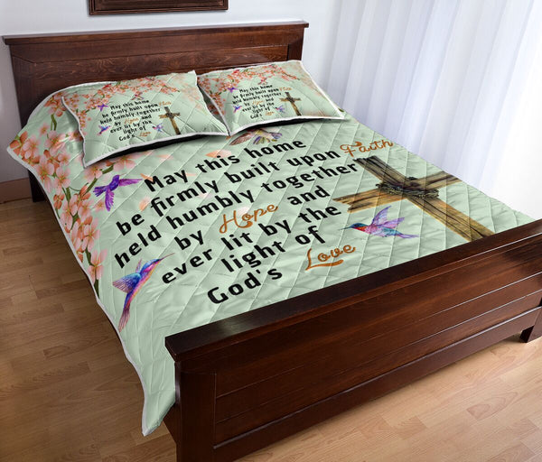 May This Home Be Quotes Cross Hummingbird Quilt Bed Set - Love Quilt Bedding Set