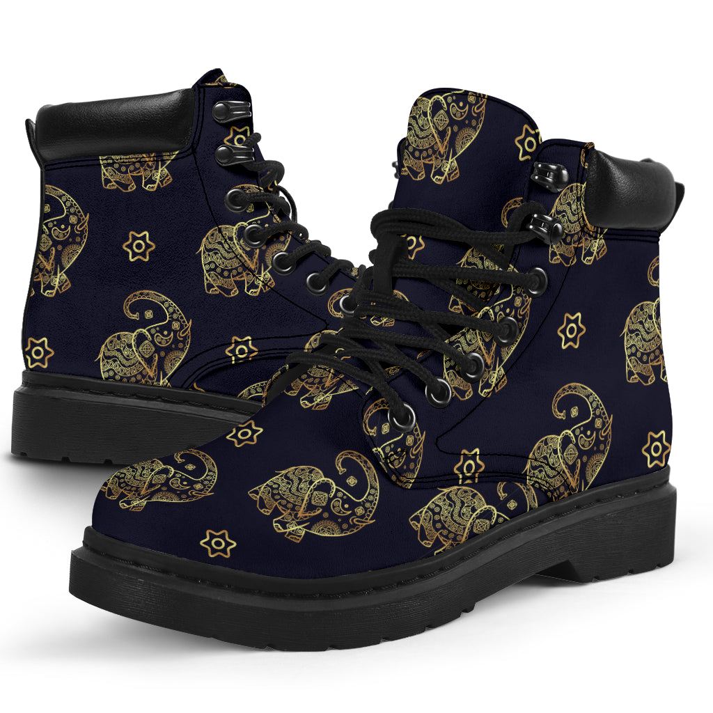Elephant - Gold Elephant Seamless Pattern Asboot - Tl - Love All Season Boots