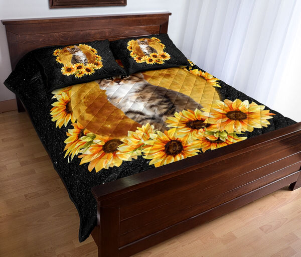 Cat Moon Sunflower Quilt Bed Set - Love Quilt Bedding Set