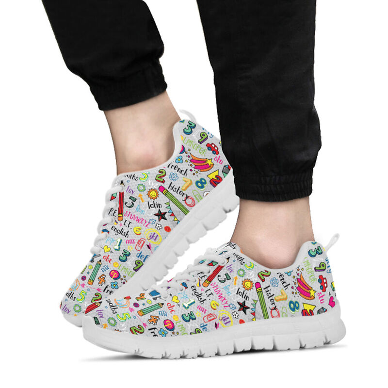 Teacher Pattern Btschool Sneakers, Runni- Love Sneakers