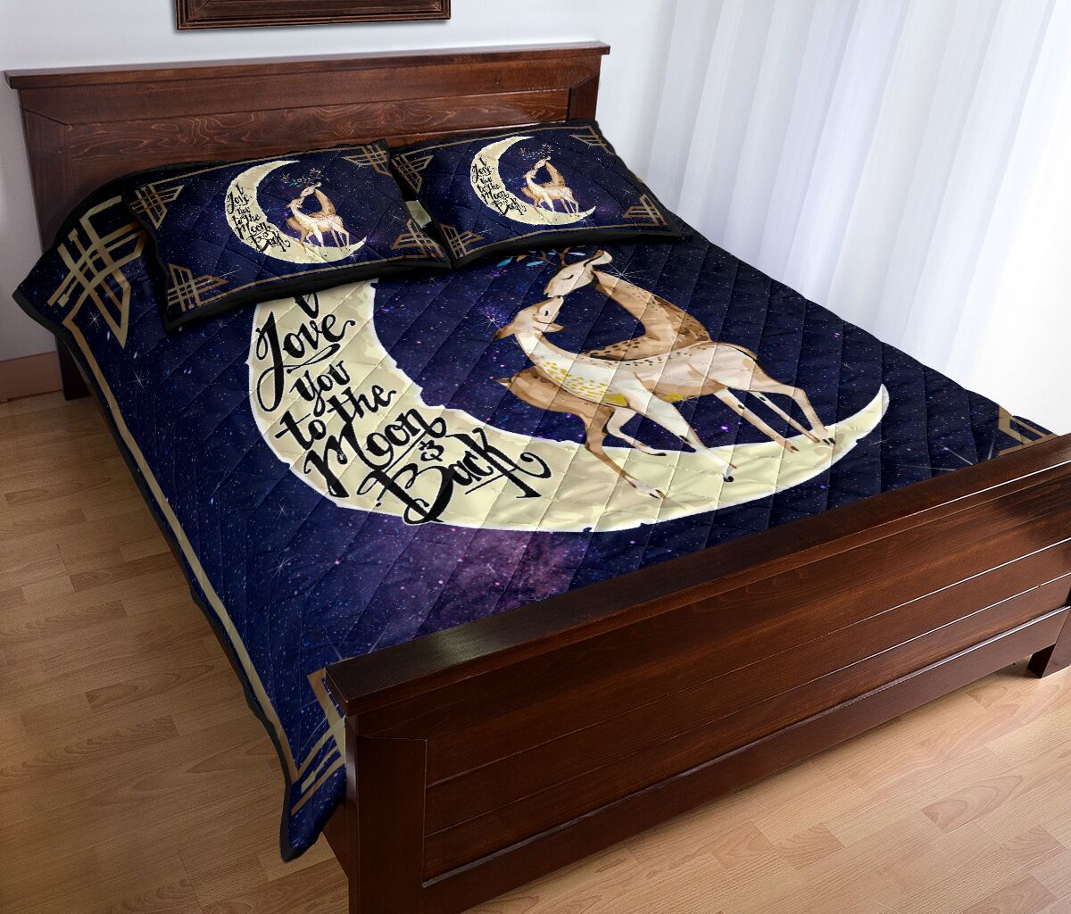 Deer I Love You To The Moon And Back Quilt Bed Set- Love Quilt Bedding Set