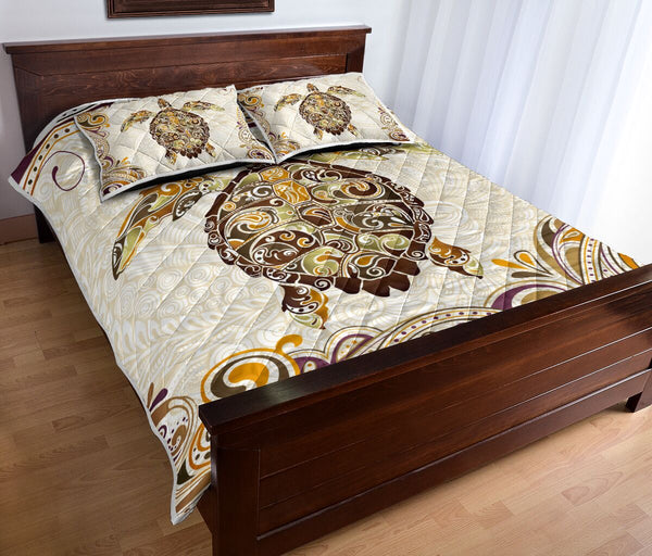 Turtle Asia Floral Background Style Quilt Bed Set - Love Quilt Bedding Set