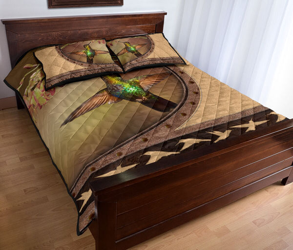 Hummingbird Leather Heart Style Quilt Bed Set - Love Quilt Bedding Set