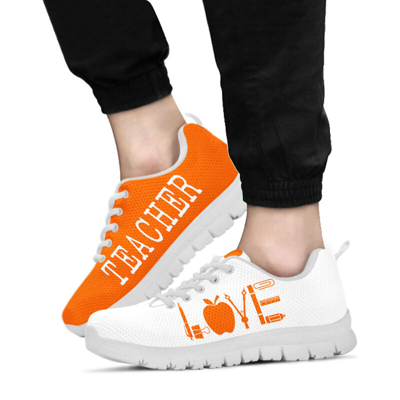 Teacher Love Orange White Kd Sneakers, Runni- Love Sneakers