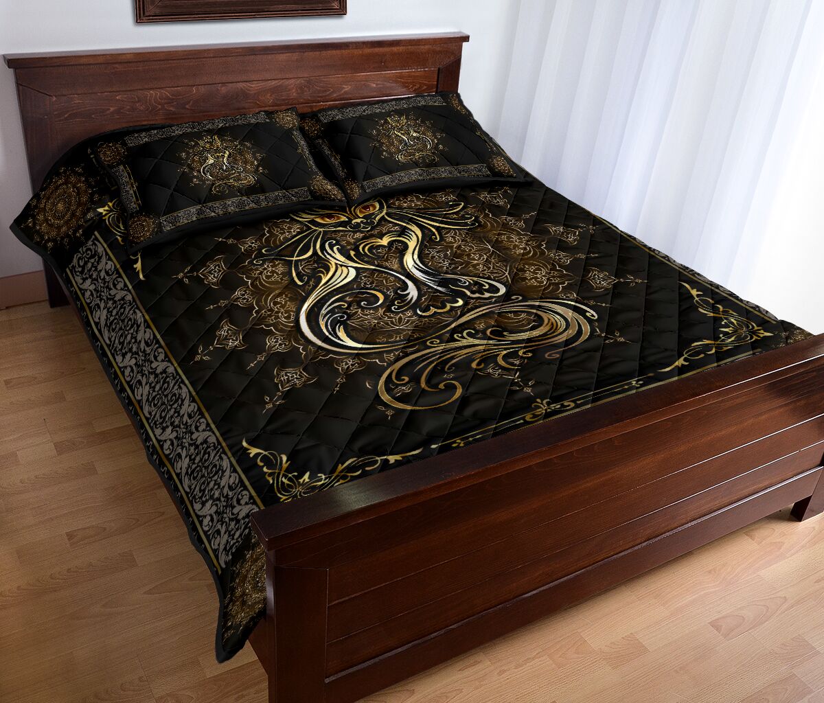 Cat Gold Quilt Bed Set- Love Quilt Bedding Set
