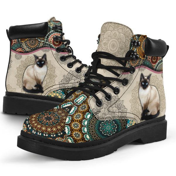 Siamese Cat - Vintage Mandala Asboot Sky - Love All Season Boots