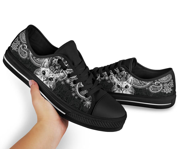 Cat Paisley Black White Low Top  Black Shoes