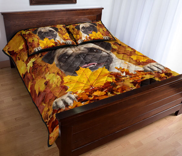 Pug And Leaves - Bed Set - Love Quilt Bedding Set