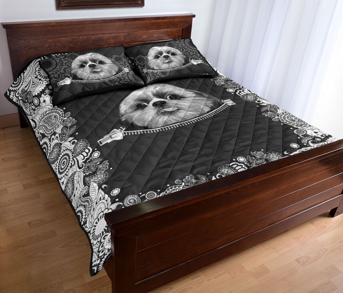 Shih Tzu Zipper Floral - Bed Set - Love Quilt Bedding Set
