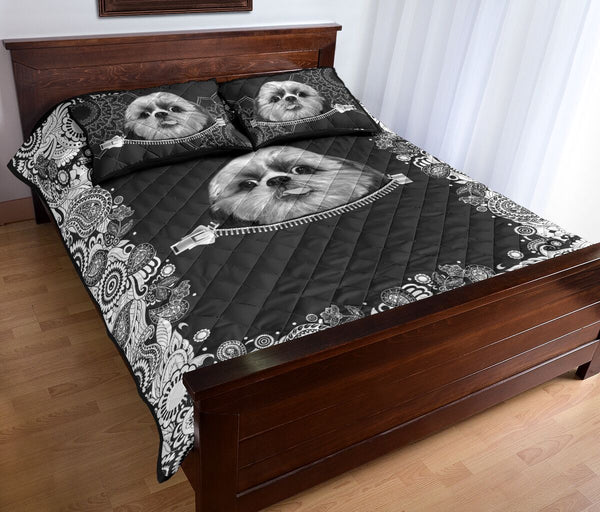 Shih Tzu Zipper Floral - Bed Set - Love Quilt Bedding Set