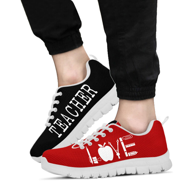 Teacher Love Black Red Shoes Sneakers, Runni- Love Sneakers