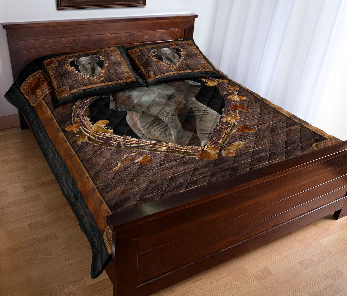 Elephant Wood Heart Tree Dry Style Quilt Bed Set - Love Quilt Bedding Set