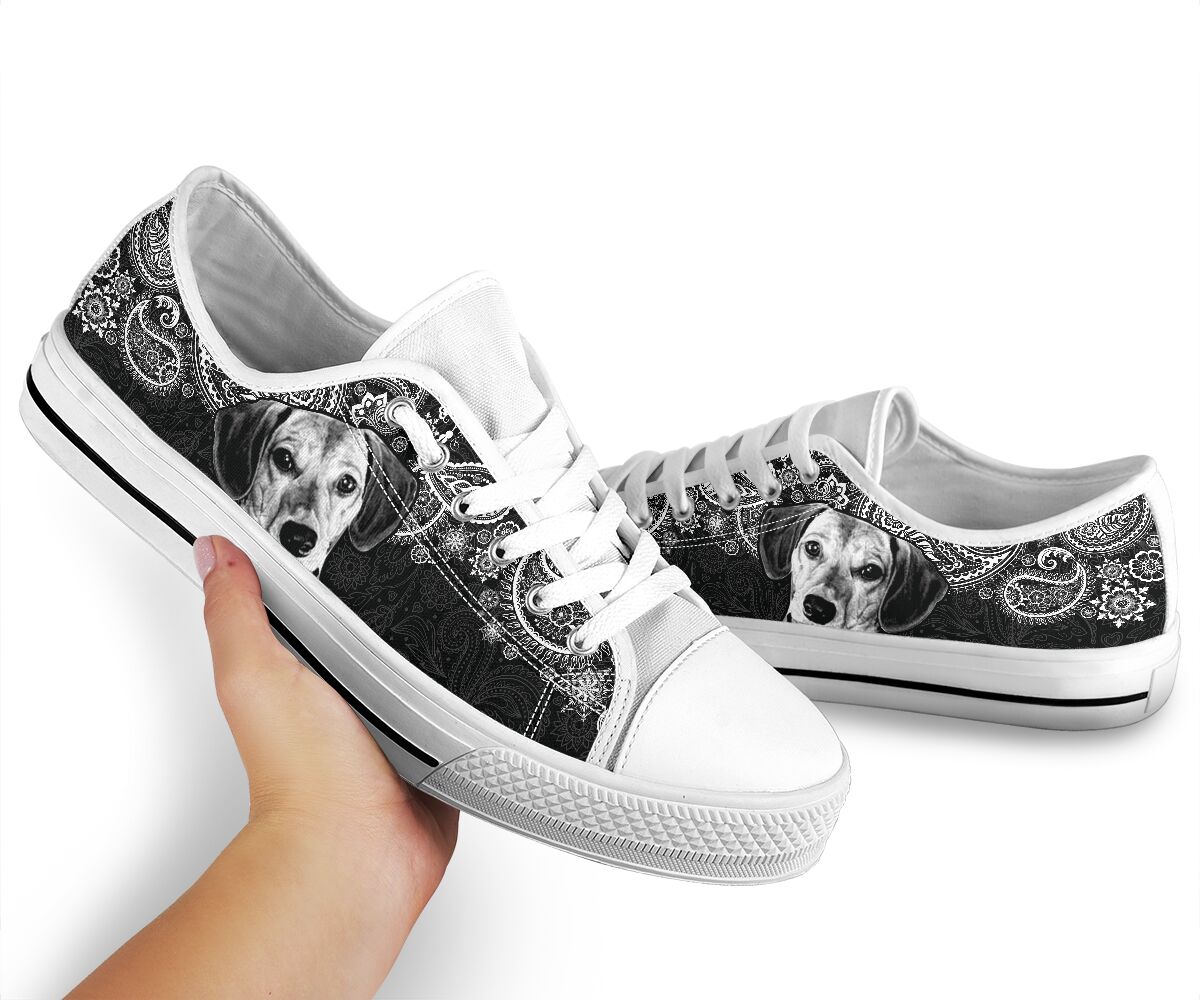 Dachshund Paisley Black White Low Top  Shoes