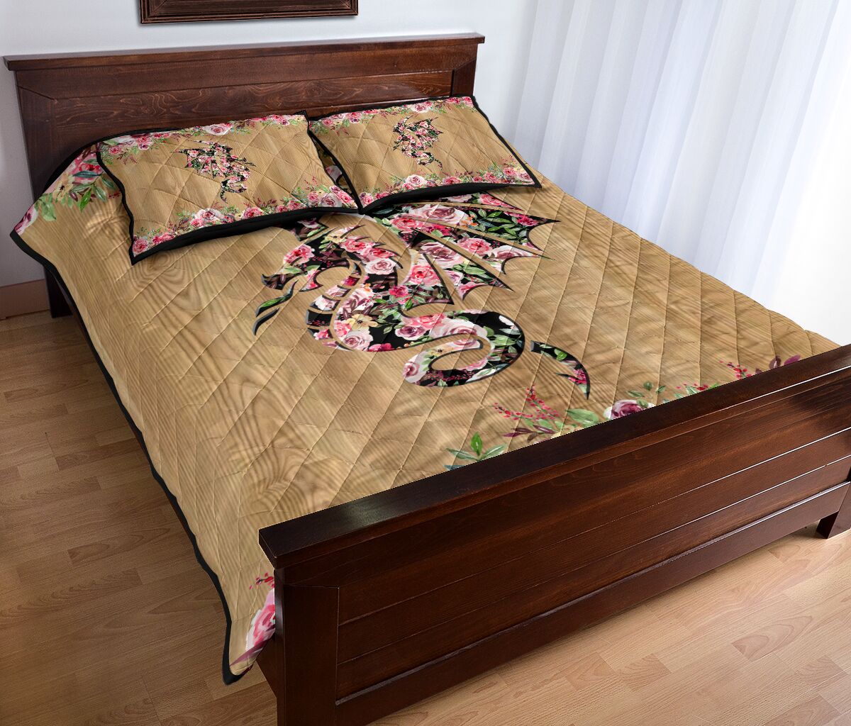 Dragon Flower Wood Style Quilt Bed Set- Love Quilt Bedding Set