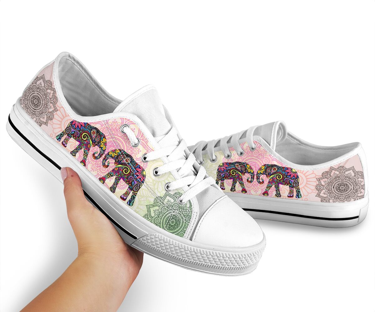 Elephant Mandala Flower Color Low Top Shoes