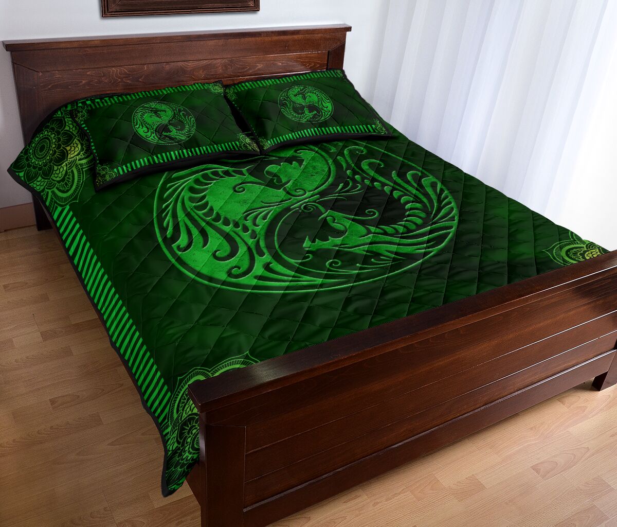Dragon Tattoo Green Smoke Style Quilt Bed Set - Love Quilt Bedding Set
