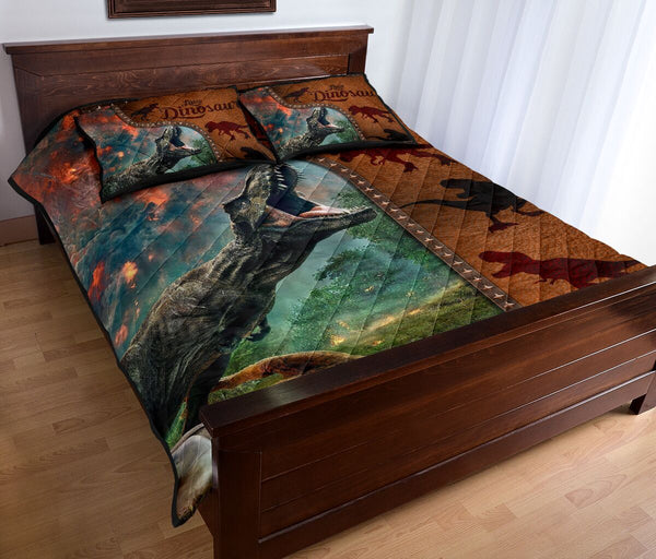 Dinosaur Art Leather Style Quilt Bed Set - Love Quilt Bedding Set