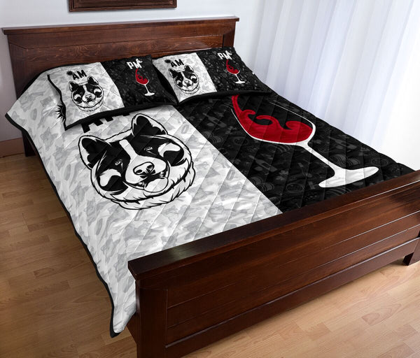 Akita Dog Black And White Style Quilt Bed Set - Love Quilt Bedding Set