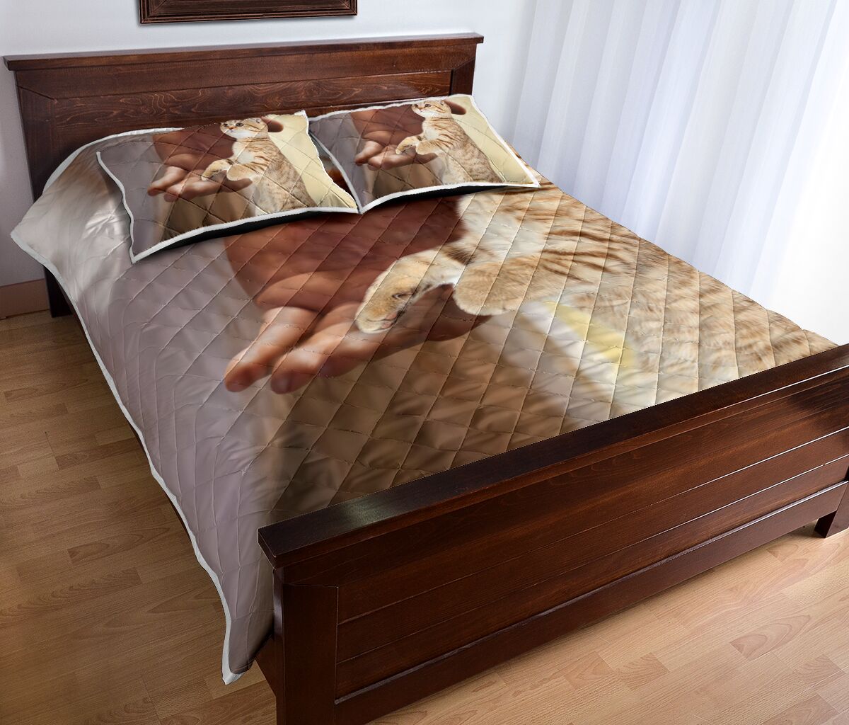 Cat Hand Jesus Quilt Bed Set - Love Quilt Bedding Set