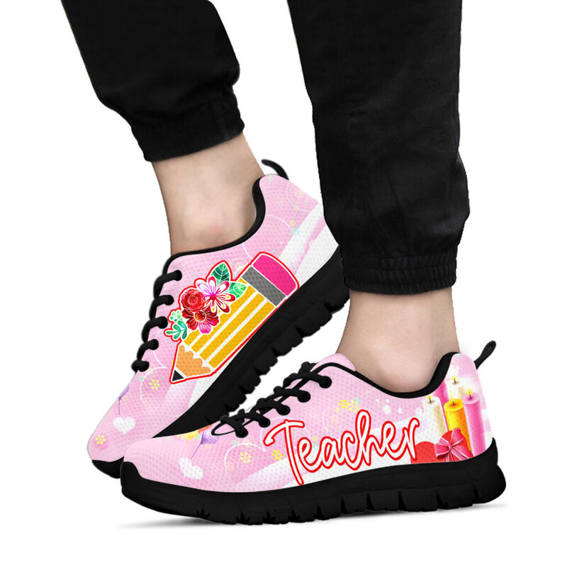 Teacher Pencil Flower Shoes Sneakers, Running Shoes, Shoes For Women, Shoes For Men, Custom - Love Sneakers