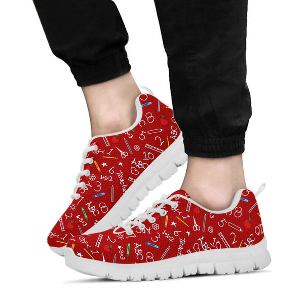 Teacher Pattern- Red Sneakers, Running Shoes, Shoes For Women, Shoes For Men, Custom Shoes,- Love Sneakers